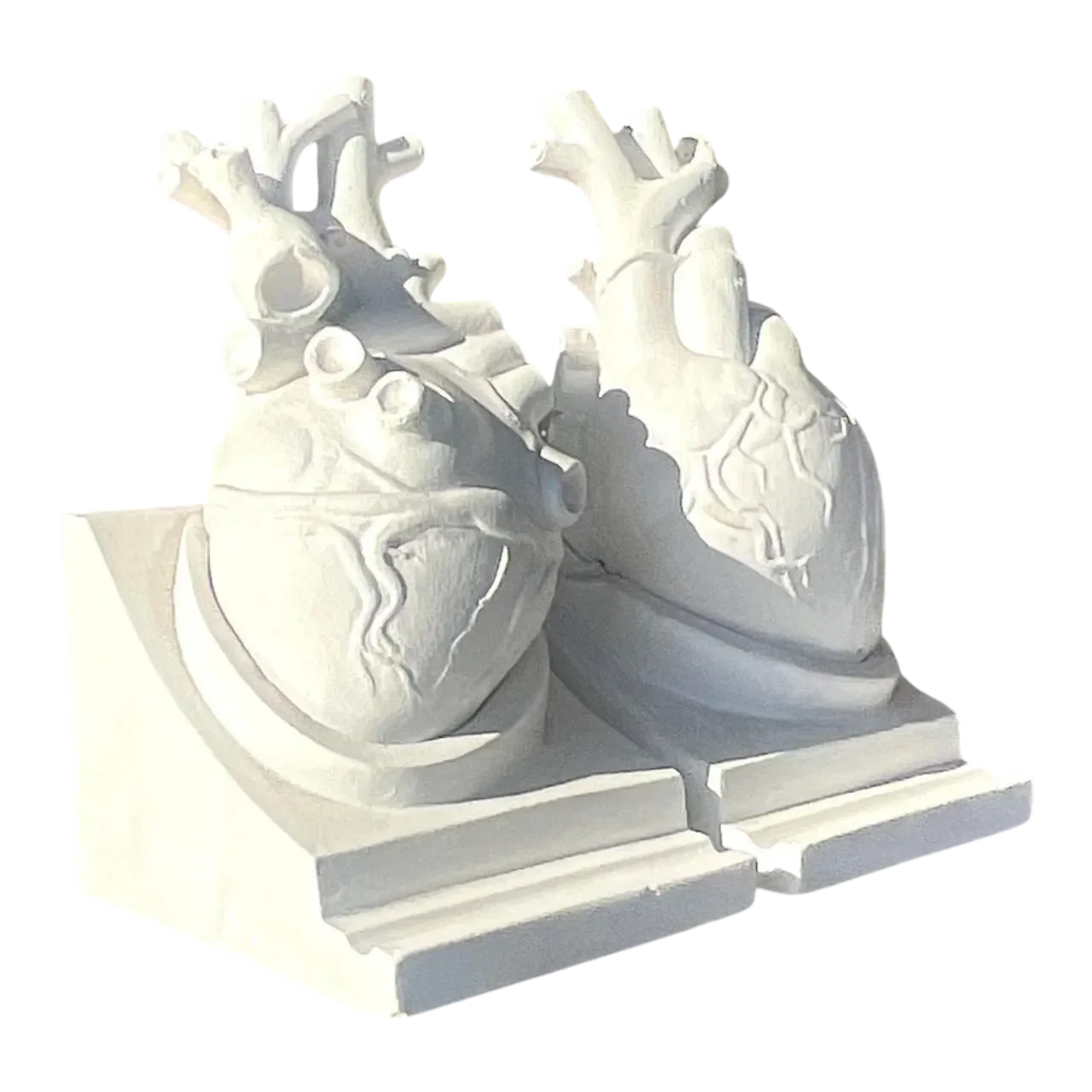 Vintage Boho 1950s Plaster Heart Bookends, Signed- Set of 2