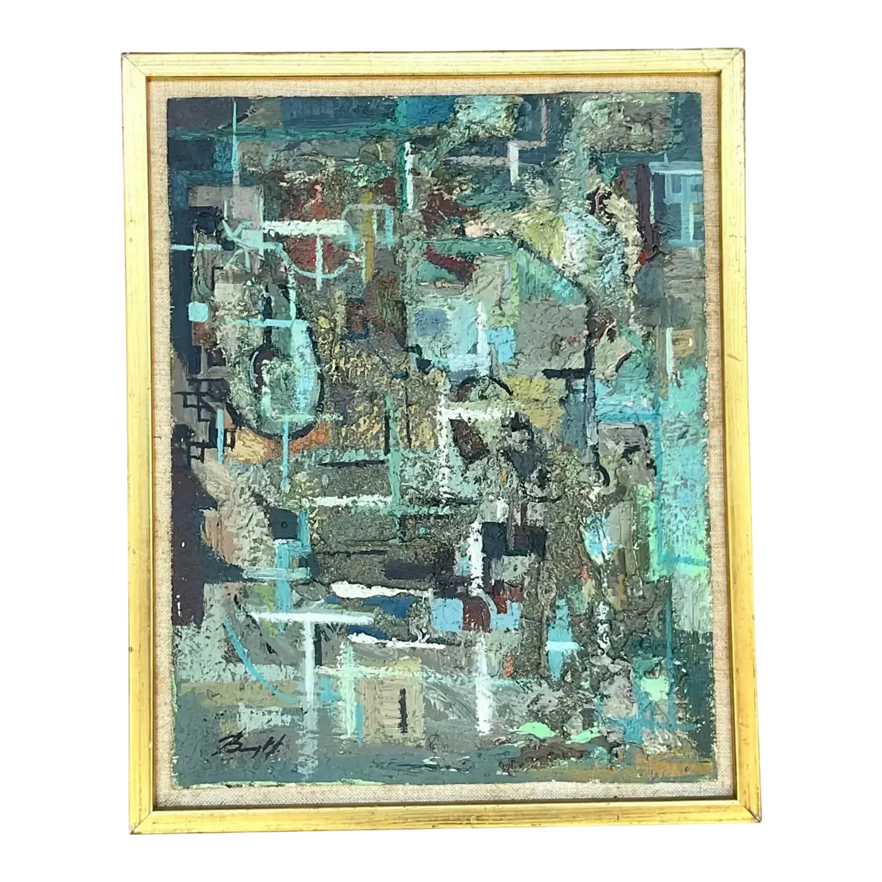 Vintage Boho 1950s Signed Original Abstract Oil on Board