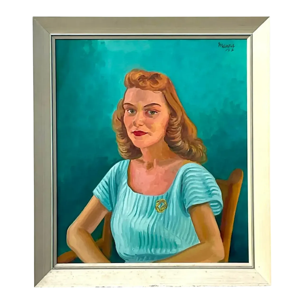 Vintage Boho 1952 Original Oil Portrait on Canvas