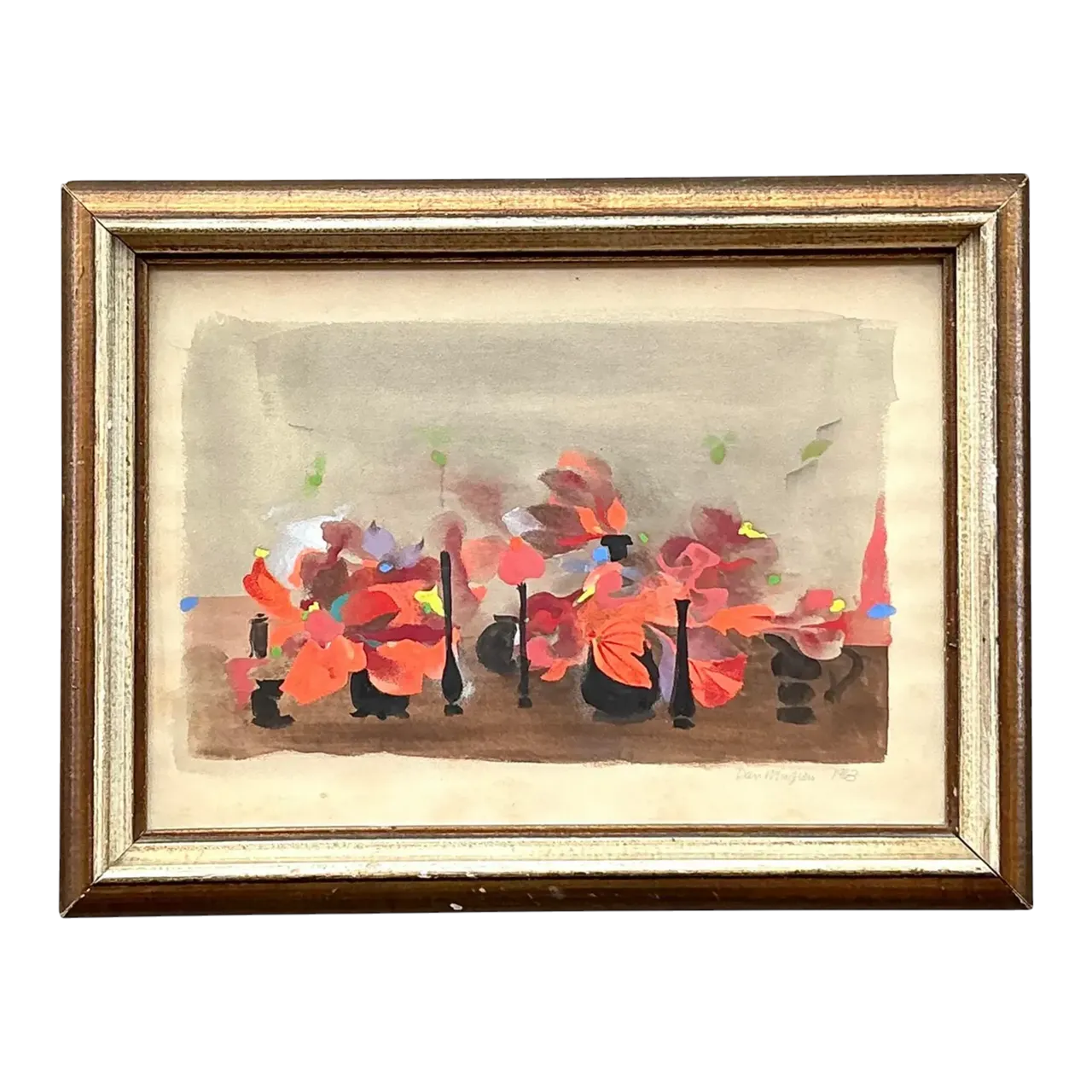 Vintage Boho 1963 Still Life Oil on Paper