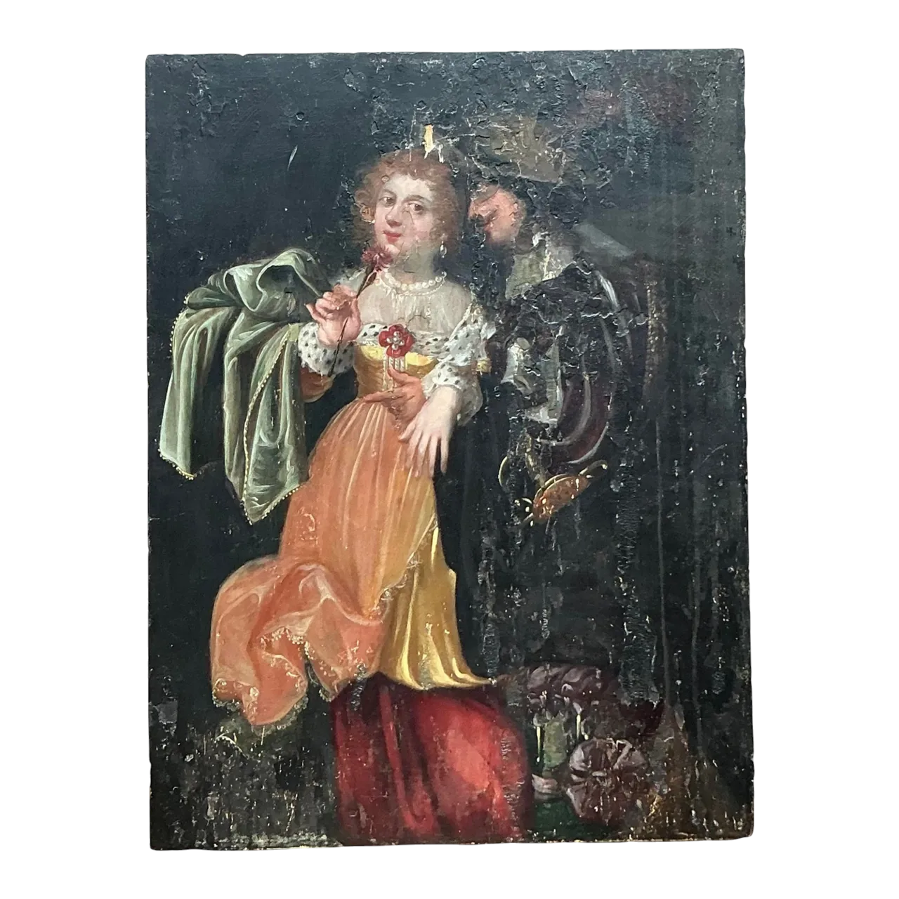 Vintage Boho 19th Century Figural on Board - Wood, 19W x 25.25H