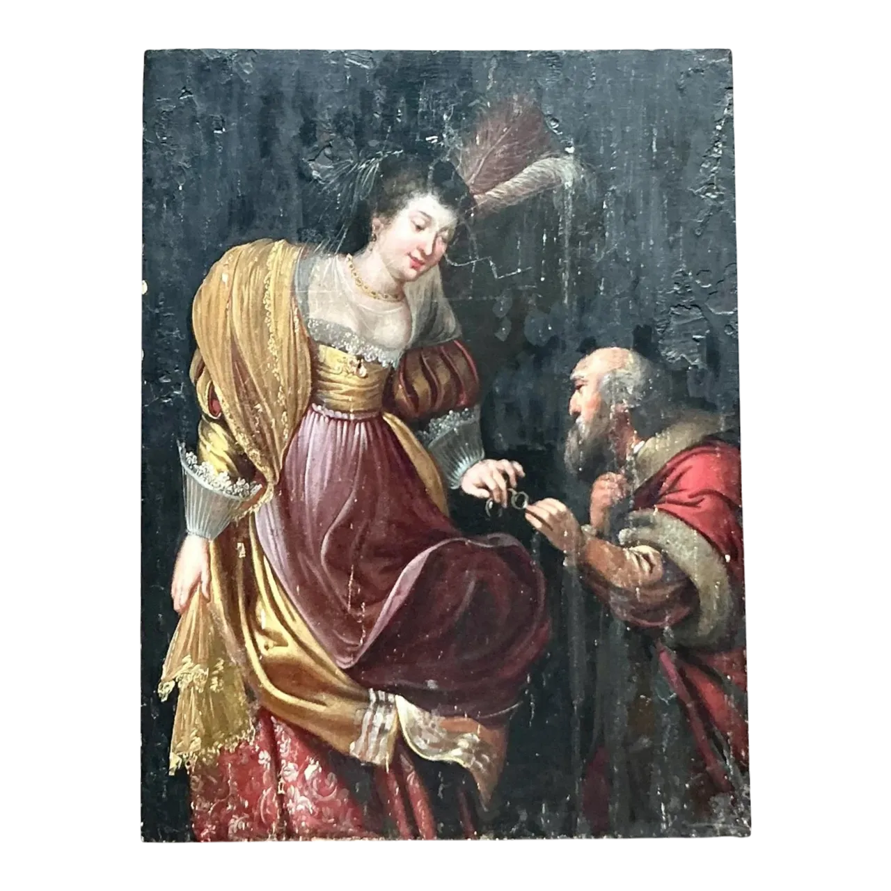 Vintage Boho 19th Century Figural Painting on Board - Oil Paint, 19W x 25.25H