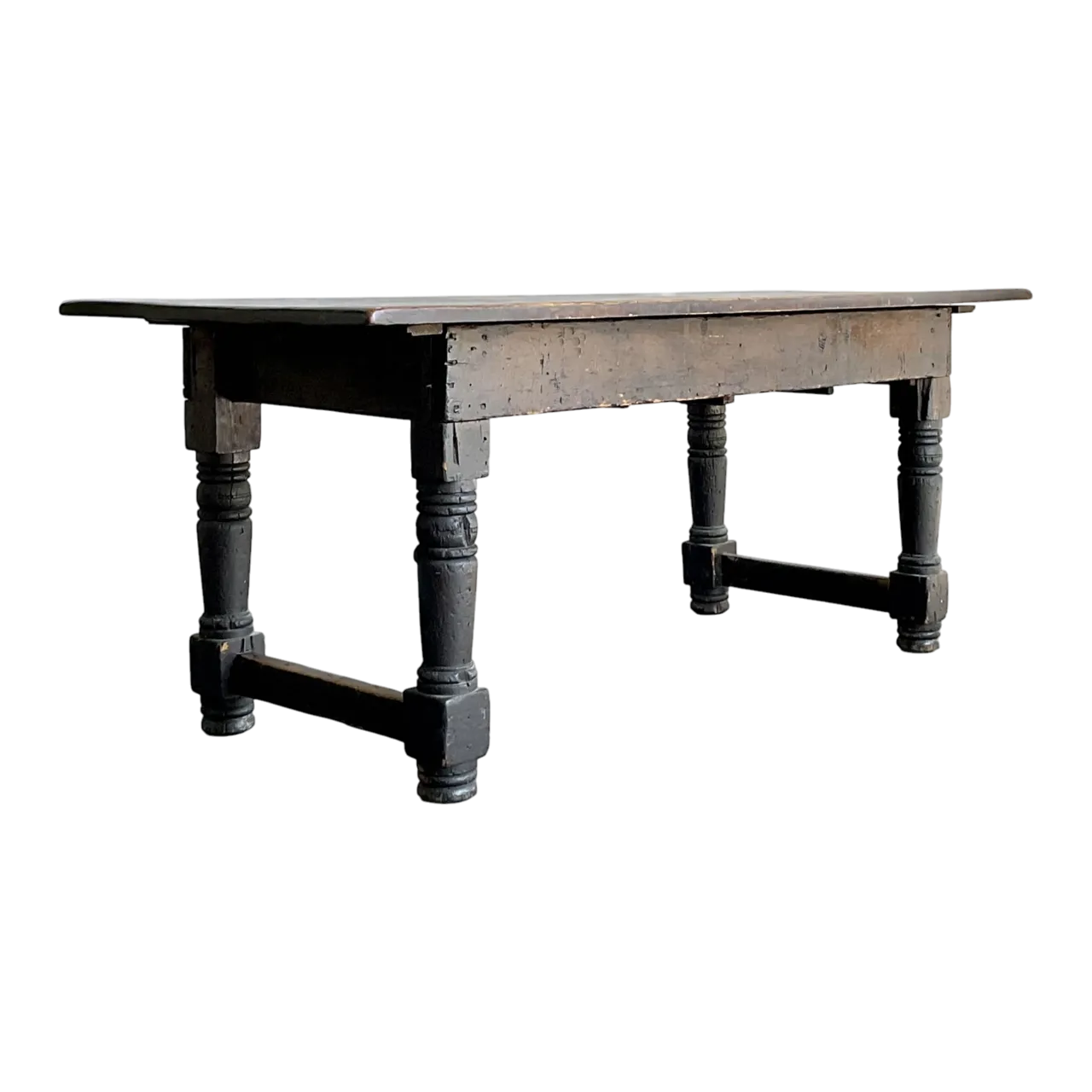 Vintage Boho 19th Century Turned Wood Library Table