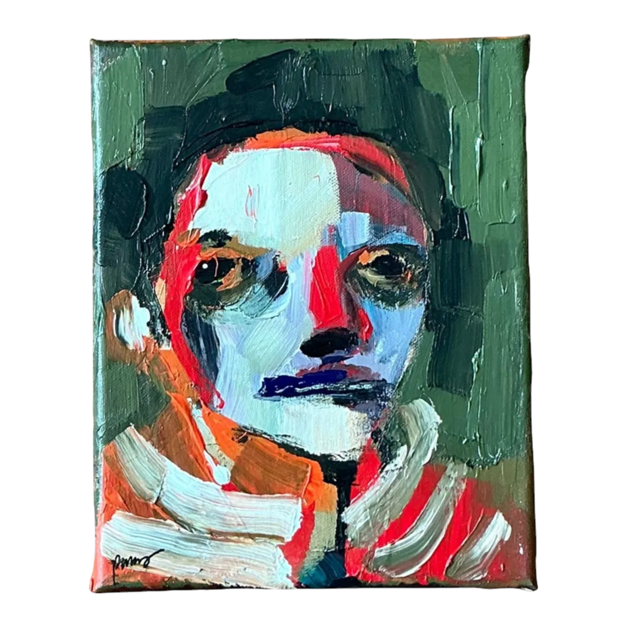 Vintage Boho Abstract Expressionist Portrait on Canvas