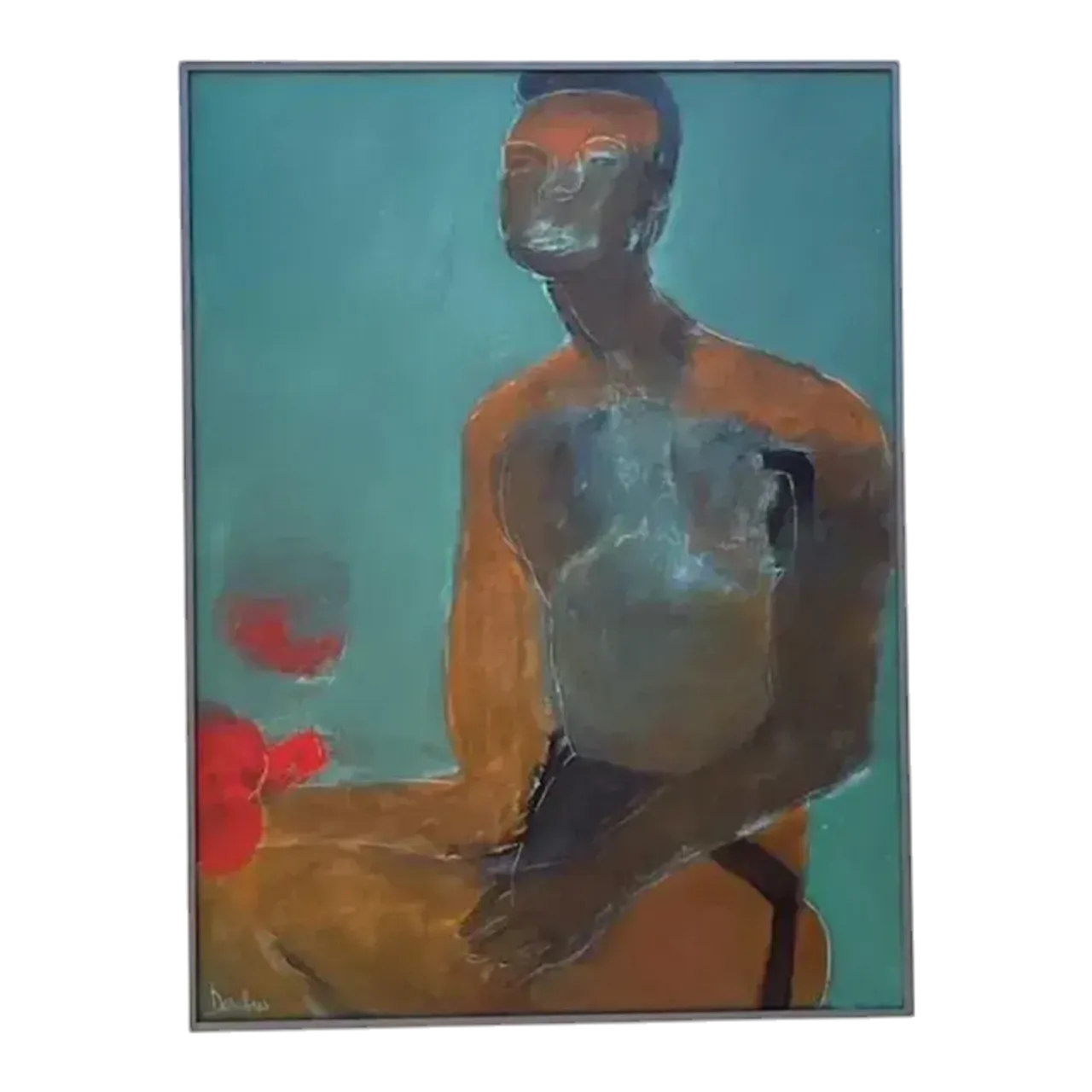 Vintage Boho Abstract Figural Oil on Canvas Painting