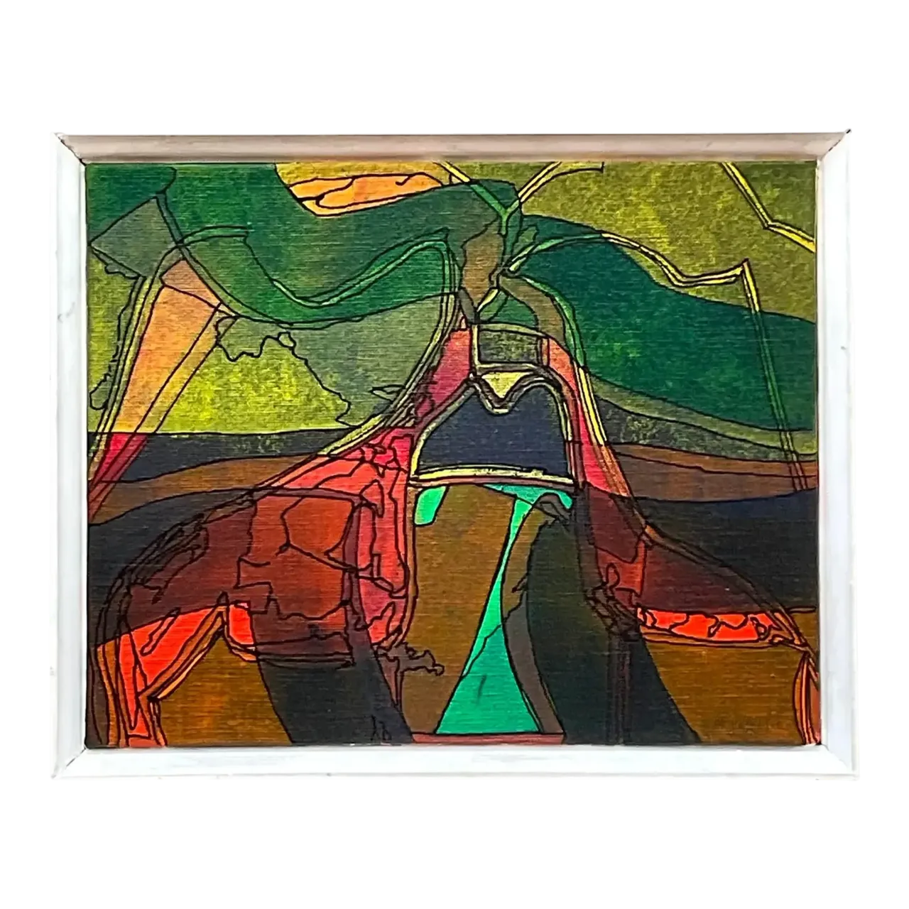 Vintage Boho Abstract Original Oil on Canvas Painting