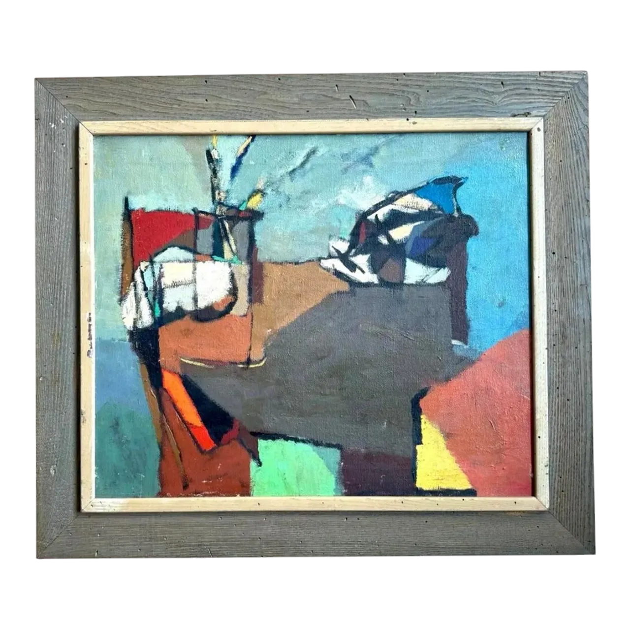 Vintage Boho Abstract Painting Oil on Canvas