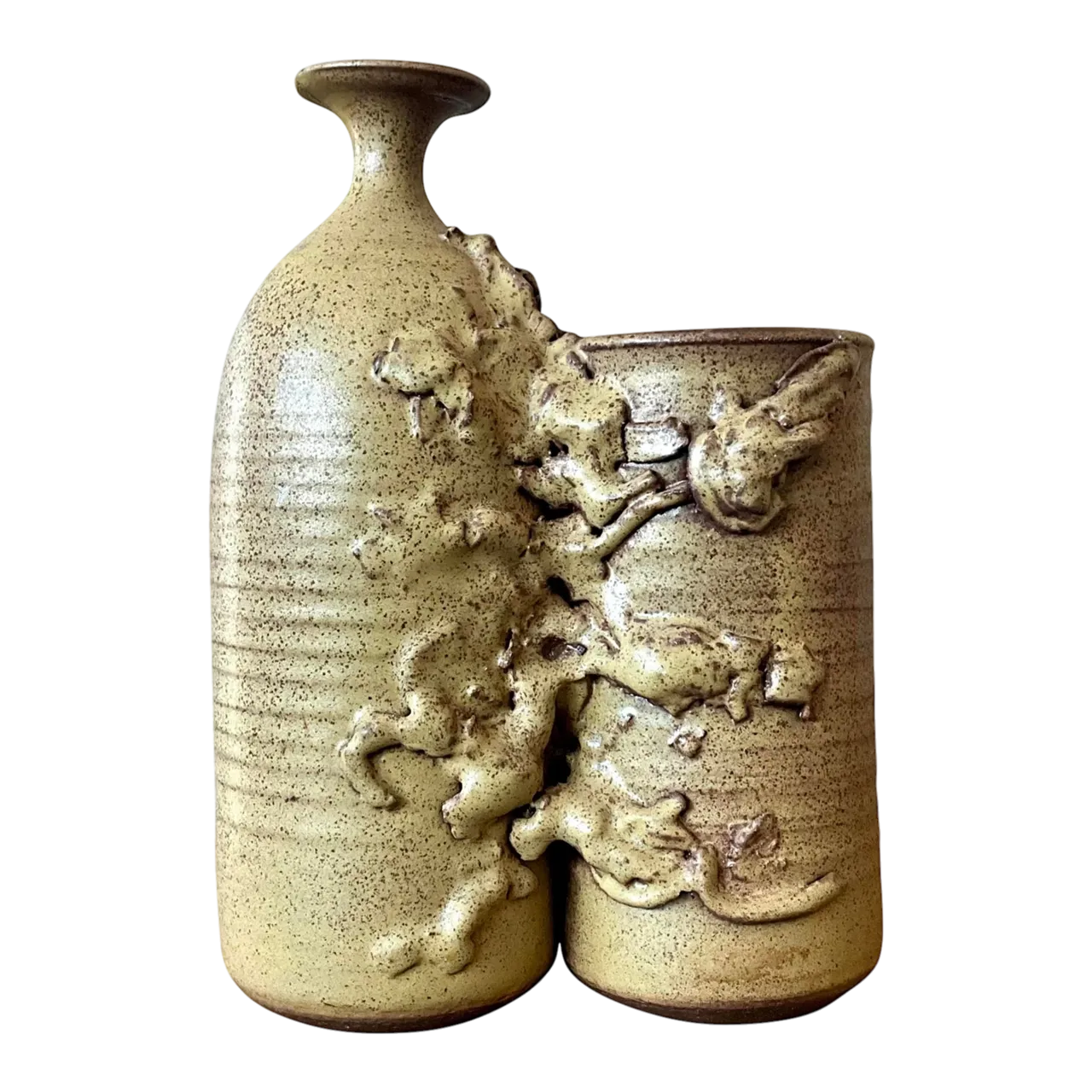 Vintage Boho Abstract Studio Pottery Vase - Ceramic, 8W x 11.5H