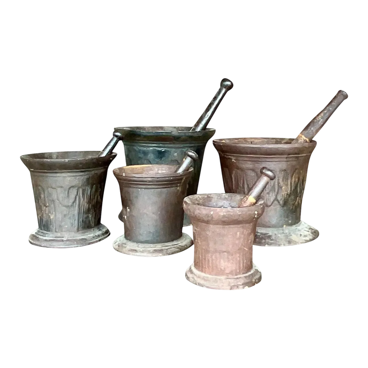 Vintage Boho Apothecary Wrought Iron Mortar and Pestle - Set of 5