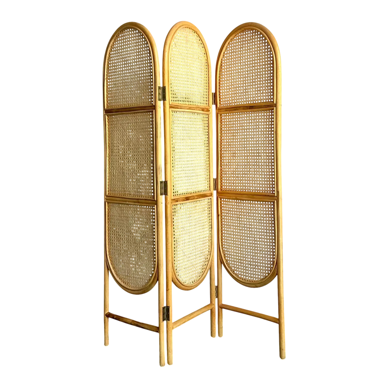 Vintage Boho Arched Cane Folding Screen