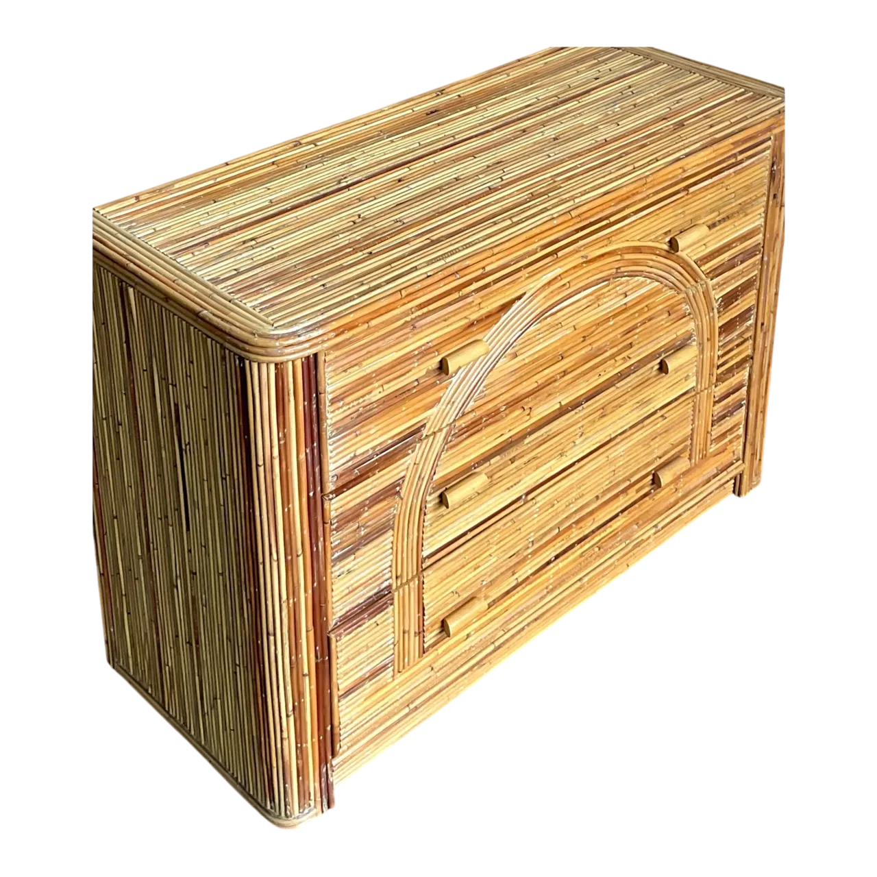 Vintage Boho Arched Pencil Reed Chest of Drawers