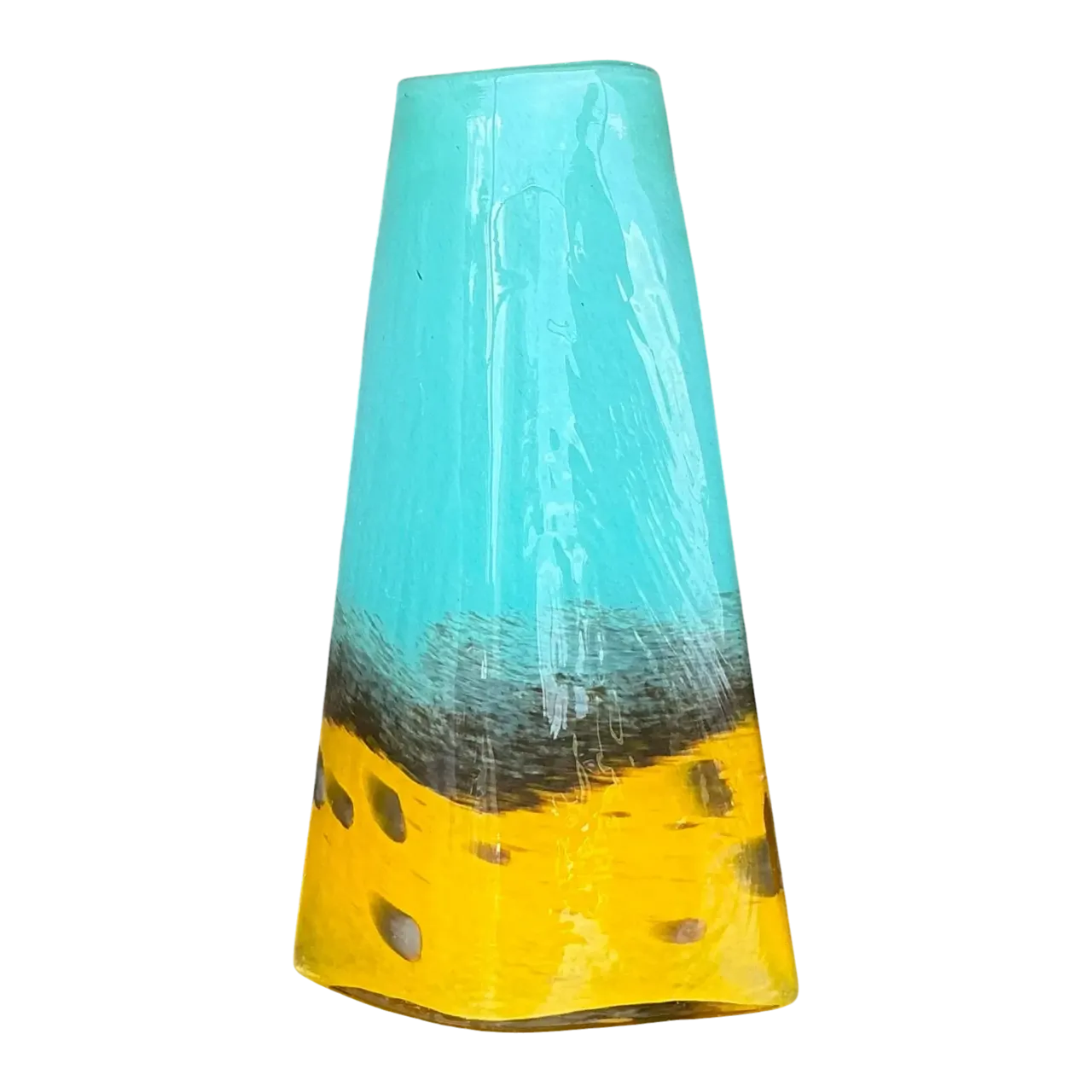 Vintage Boho Art Glass Vase - Glass, 7W x 12H