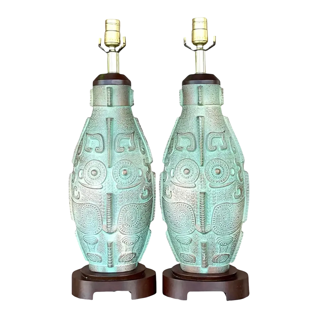Vintage Boho Aztec Ceramic Lamps - a Pair