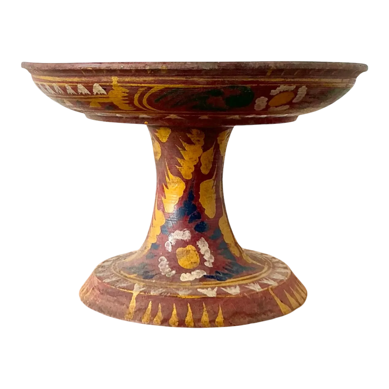 Vintage Boho Bali Dulang Painted Wooden Offering Tray