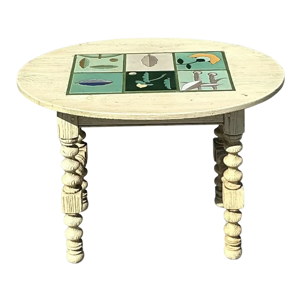 Vintage Boho Barley Twist Table With Inset Tile Top