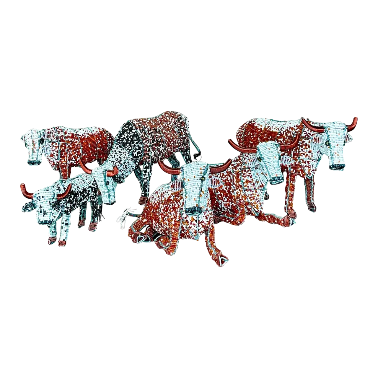Vintage Boho Beaded Nguni Cattle - Set of 6