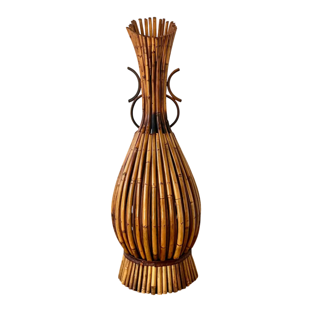 Vintage Boho Bent Bamboo Floor Vase