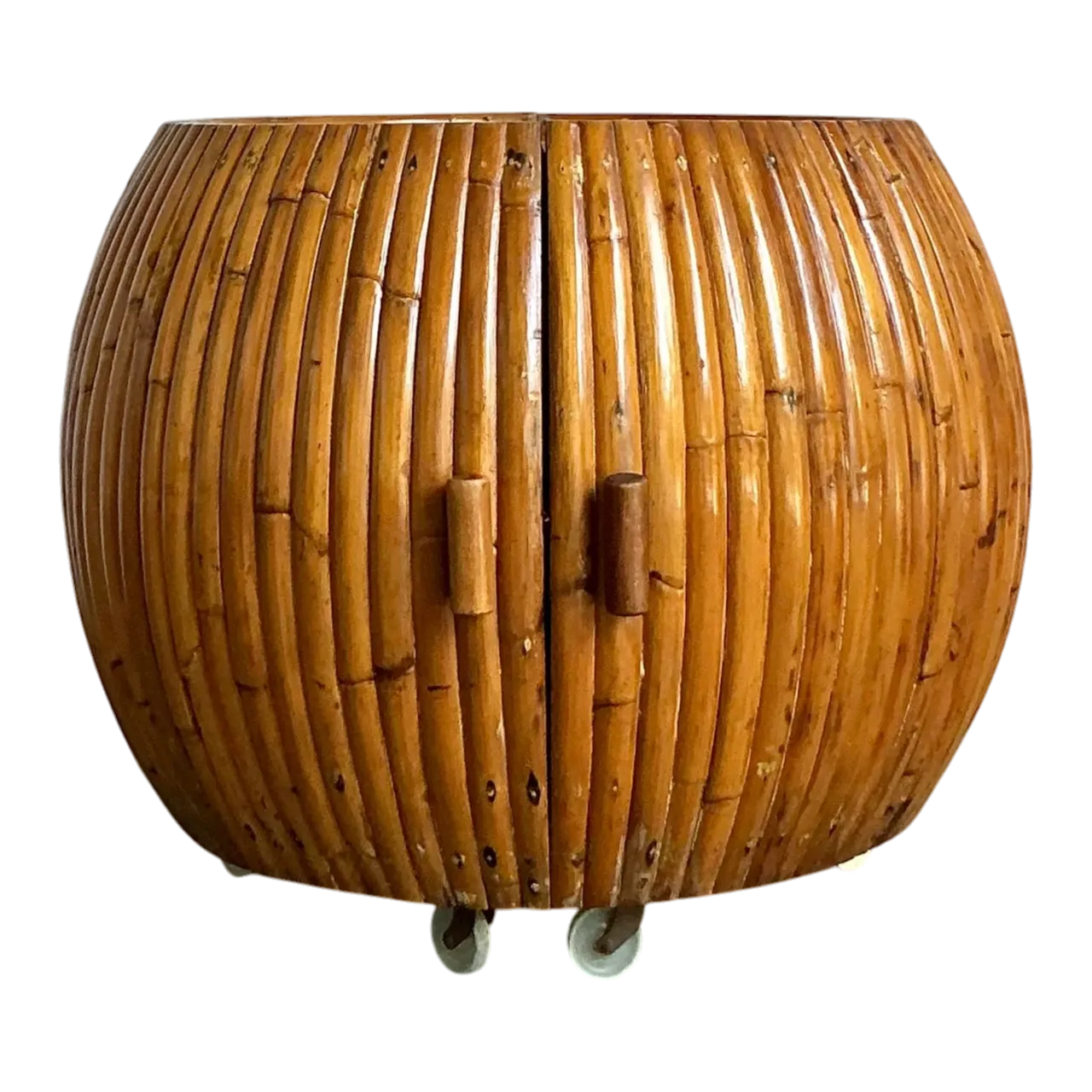 Vintage Boho Bent Rattan Rolling Dry Bar