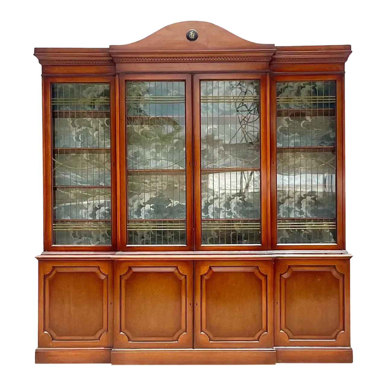 Vintage Boho Biedermeier Style Leaded Glass Breakfront