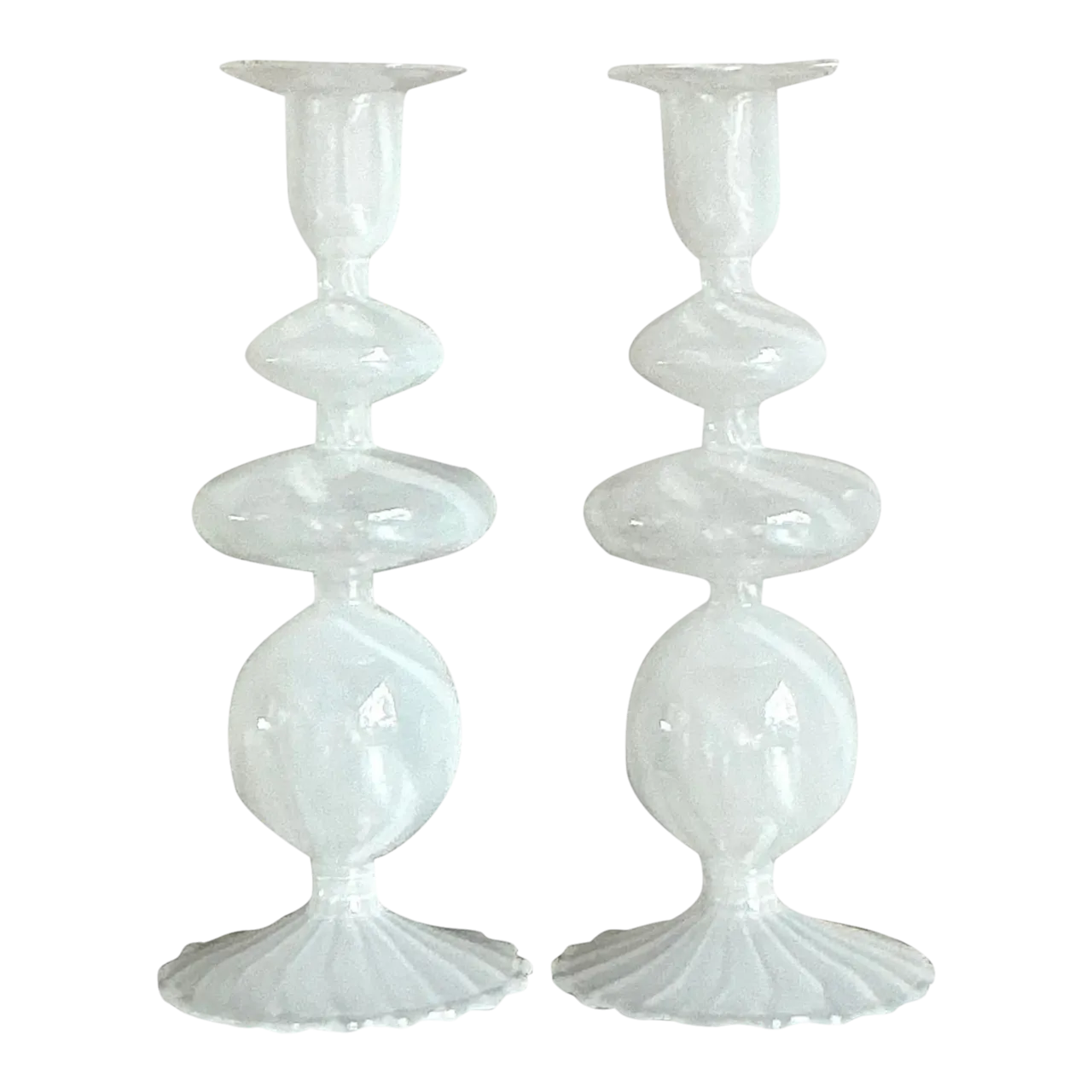 Vintage Boho Blown Glass Candlesticks After Murano