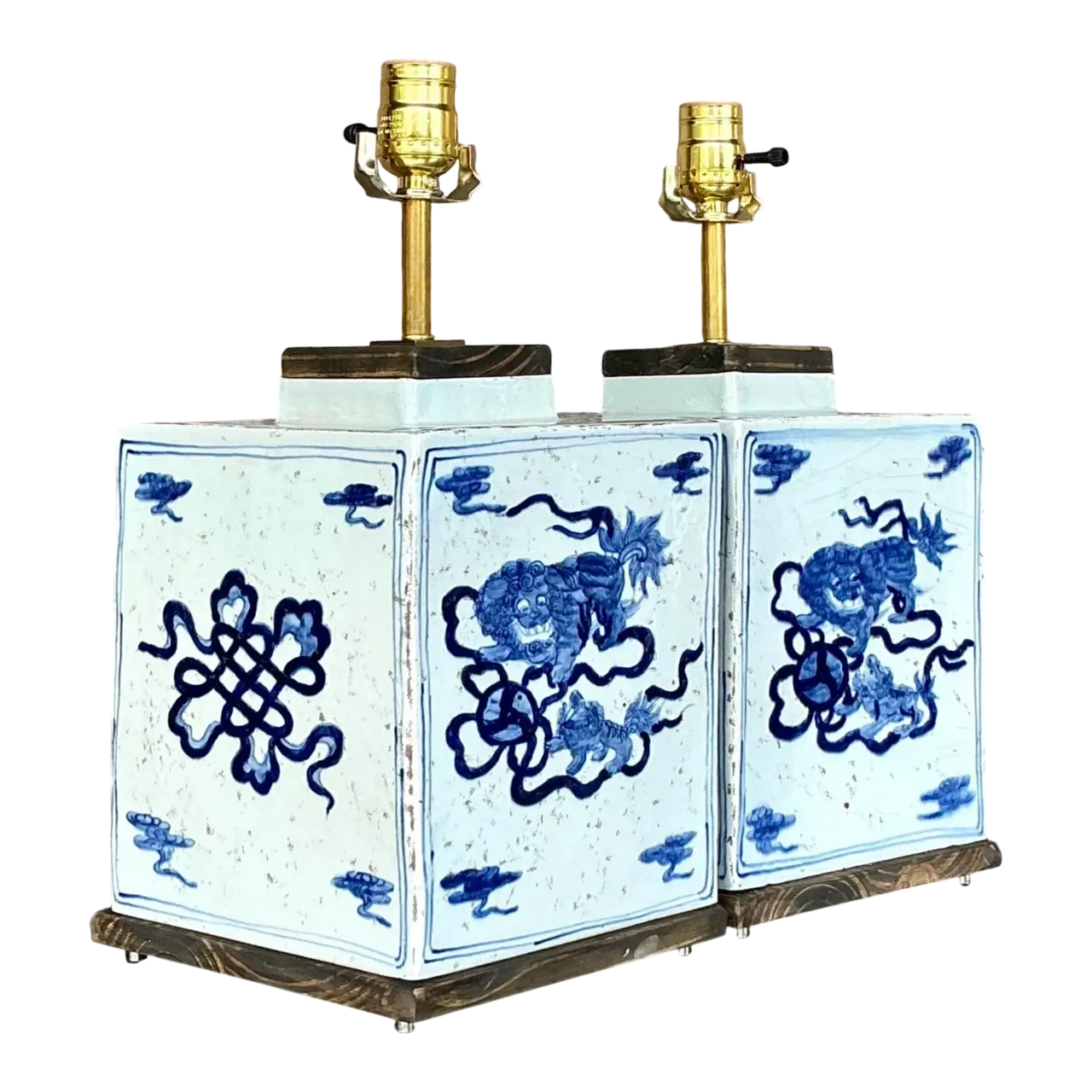 Vintage Boho Blue Dragon Lamps - a Pair