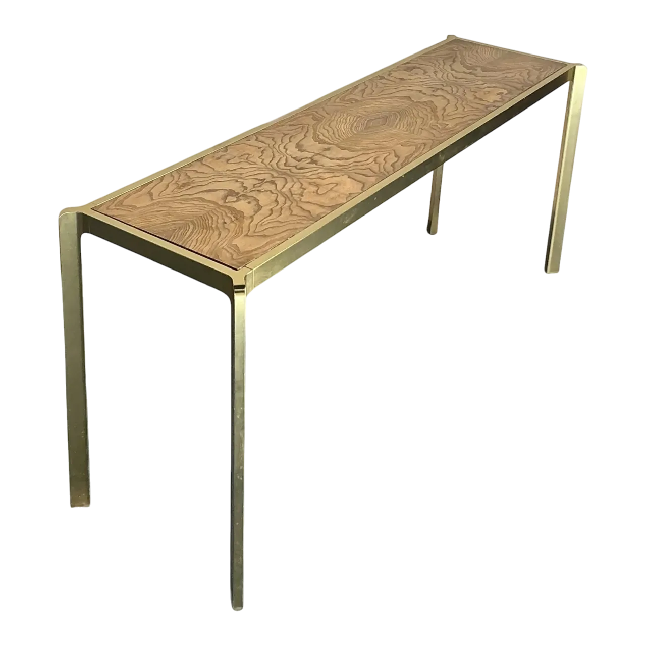 Vintage Boho Brass and Burl Console Table