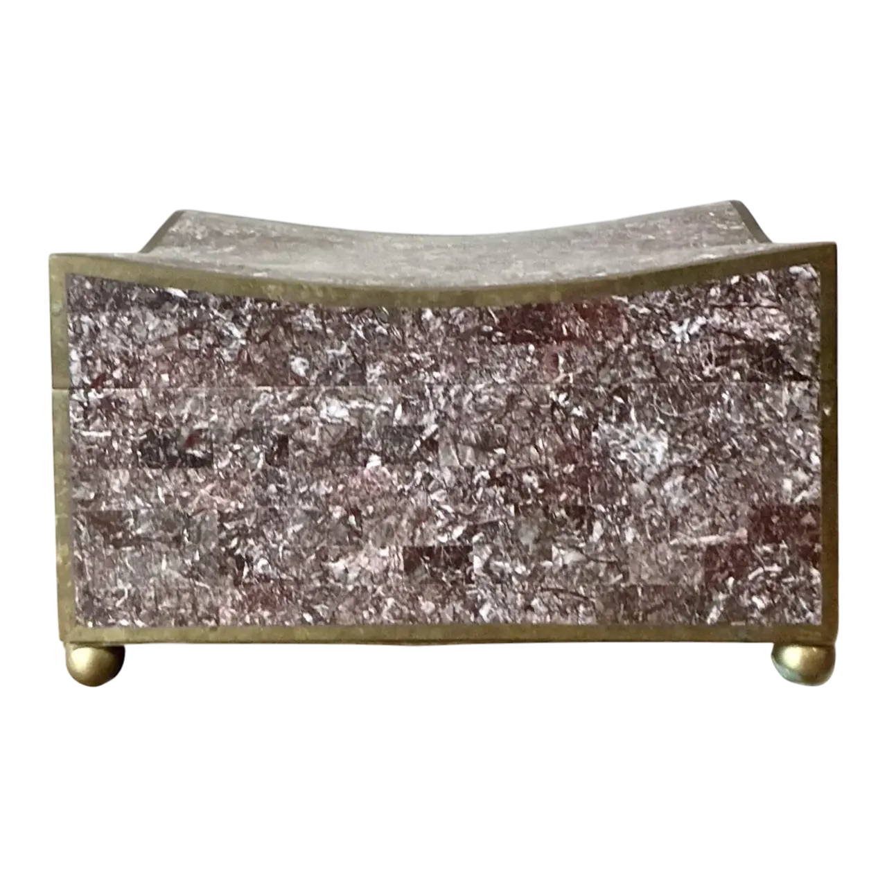 Vintage Boho Brass Trimmed Tessellated Stone Box