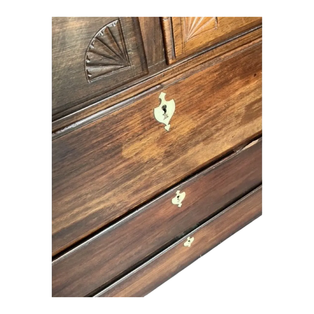 Vintage Boho British Colonial Carved Chest With Bone Escutcheons