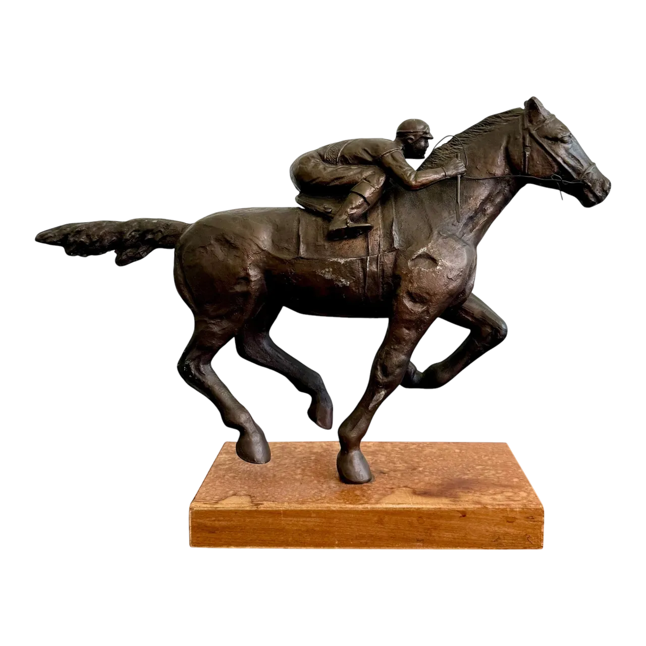 Vintage Boho Bronze Horseback Sculpture