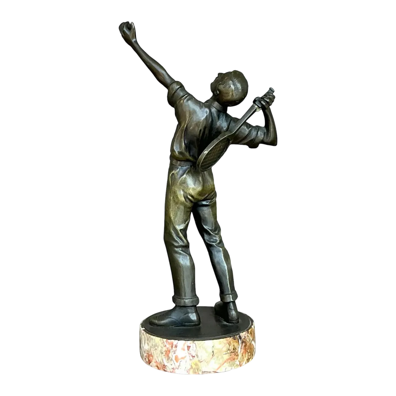Vintage Boho Bronze Tennis Player Sculpture