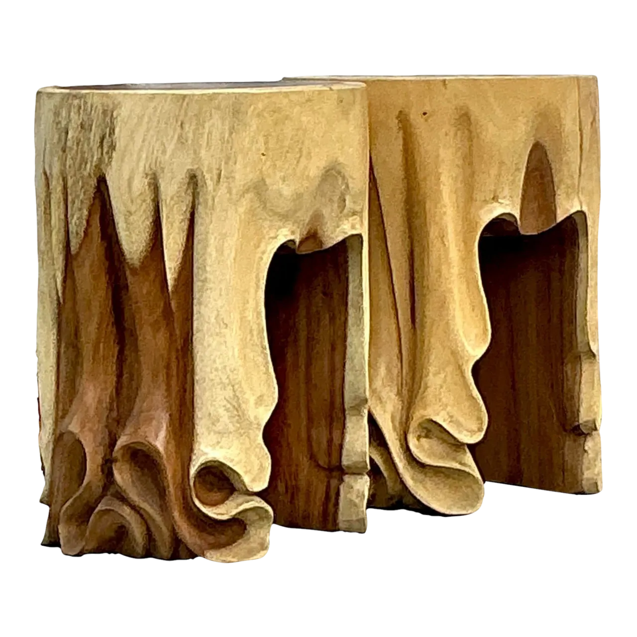 Vintage Boho Carved Drape Low Stools - a Pair