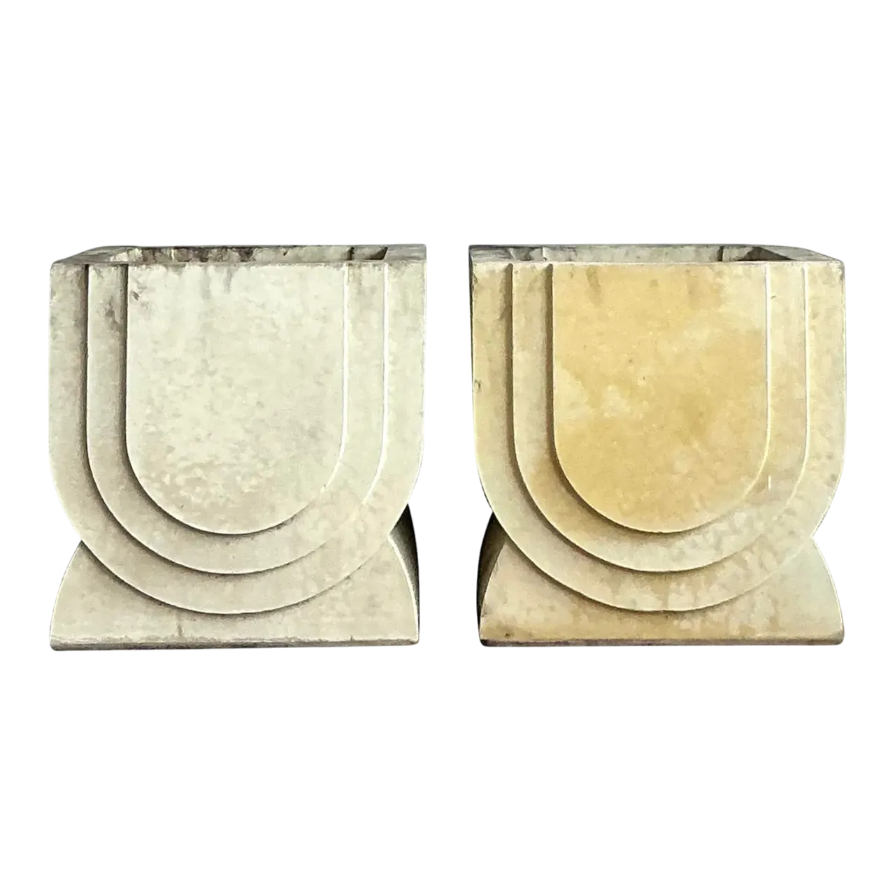 Vintage Boho Carved Stone Planters - A Pair