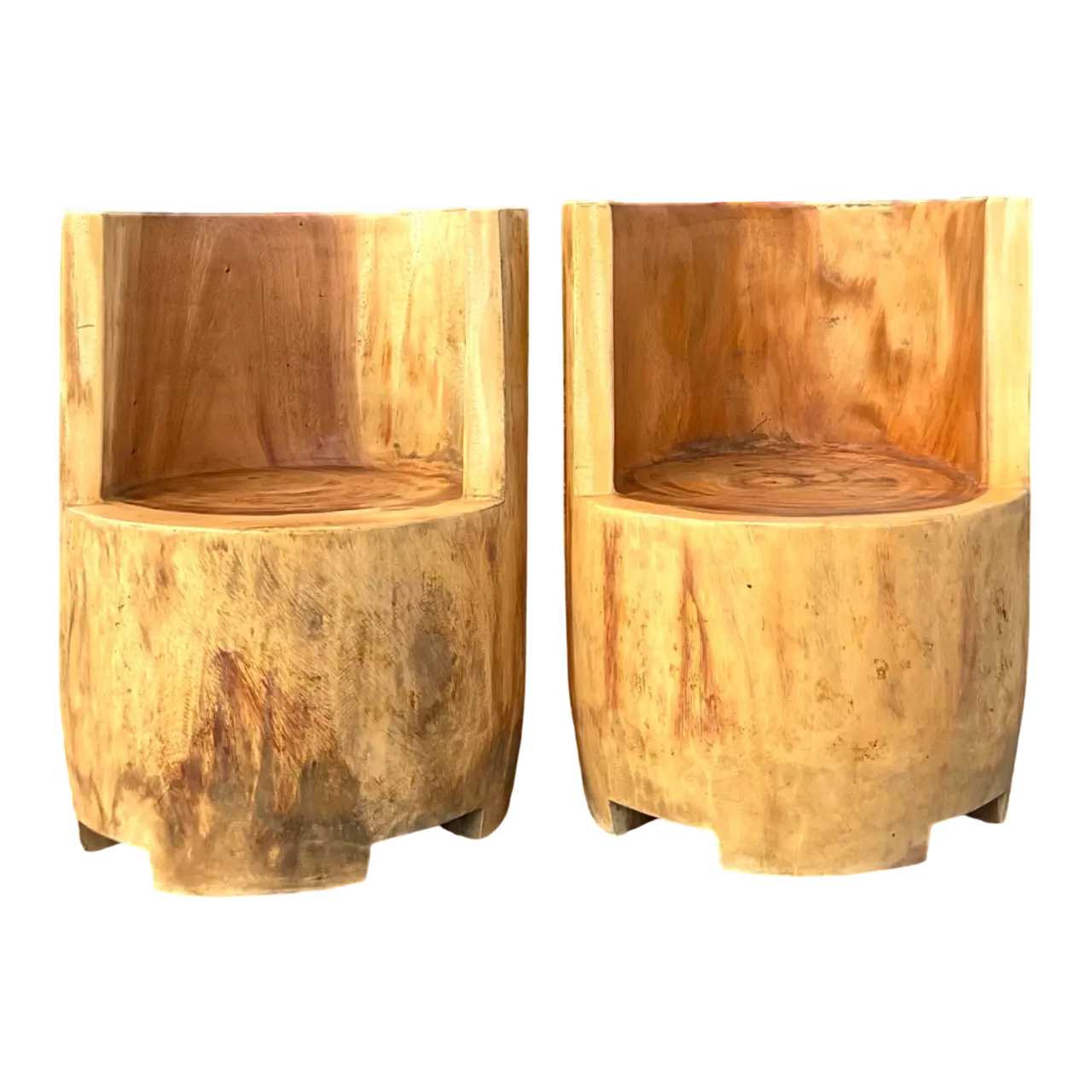 Vintage Boho Carved Stump Chairs- a Pair