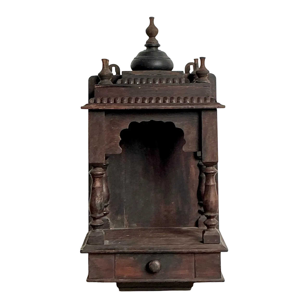Vintage Boho Carved Wood Altar - Wood, 11W x 21.75H
