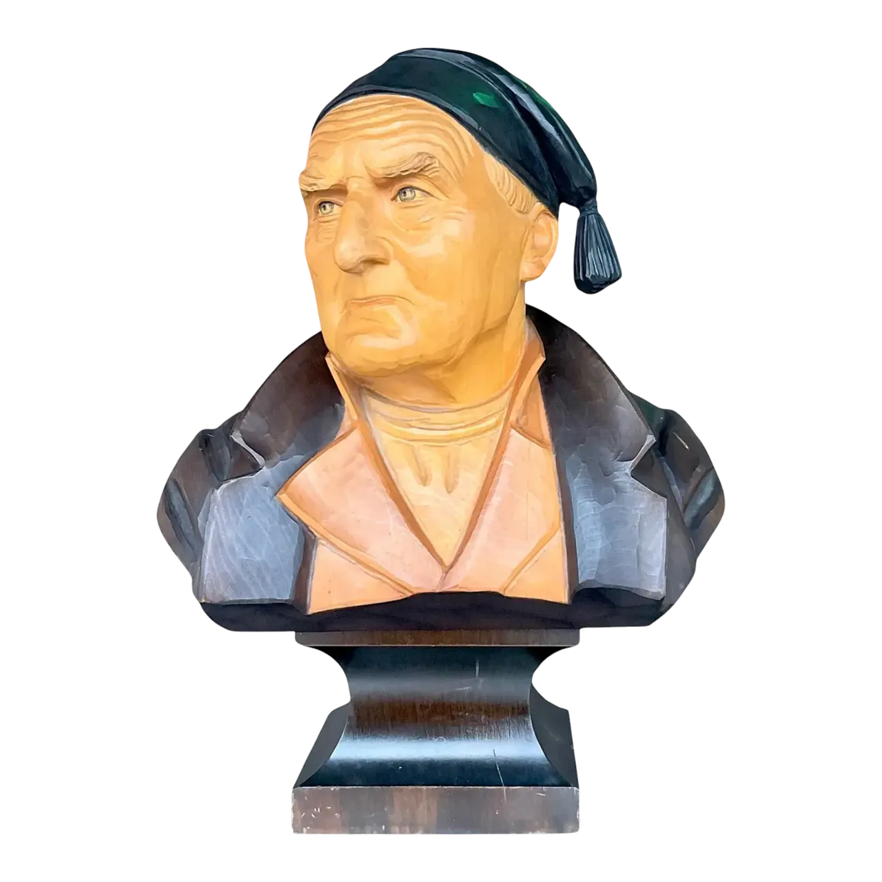 Vintage Boho Carved Wood Bust of Man