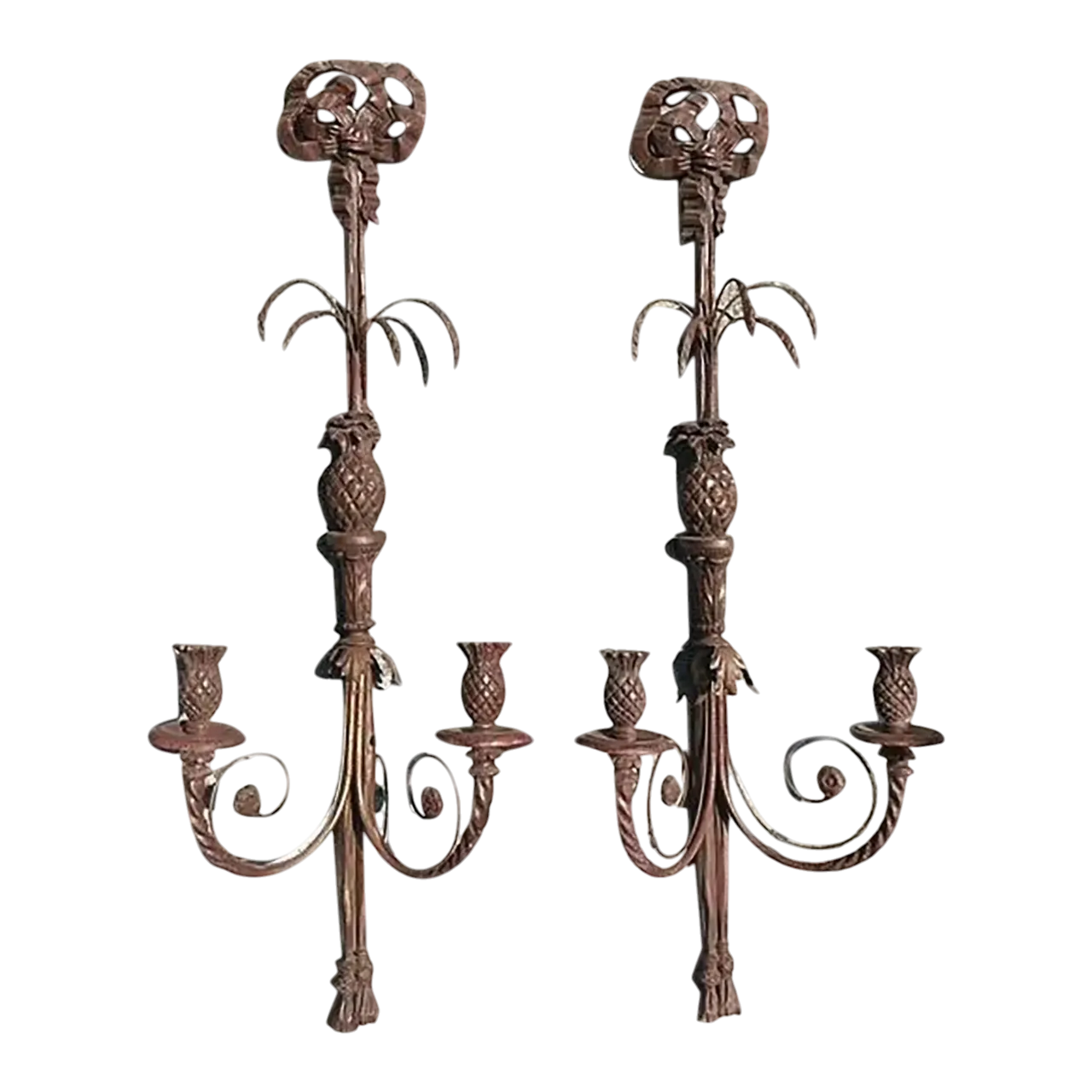 Vintage Boho Carved Wood Candle Sconces - A Pair