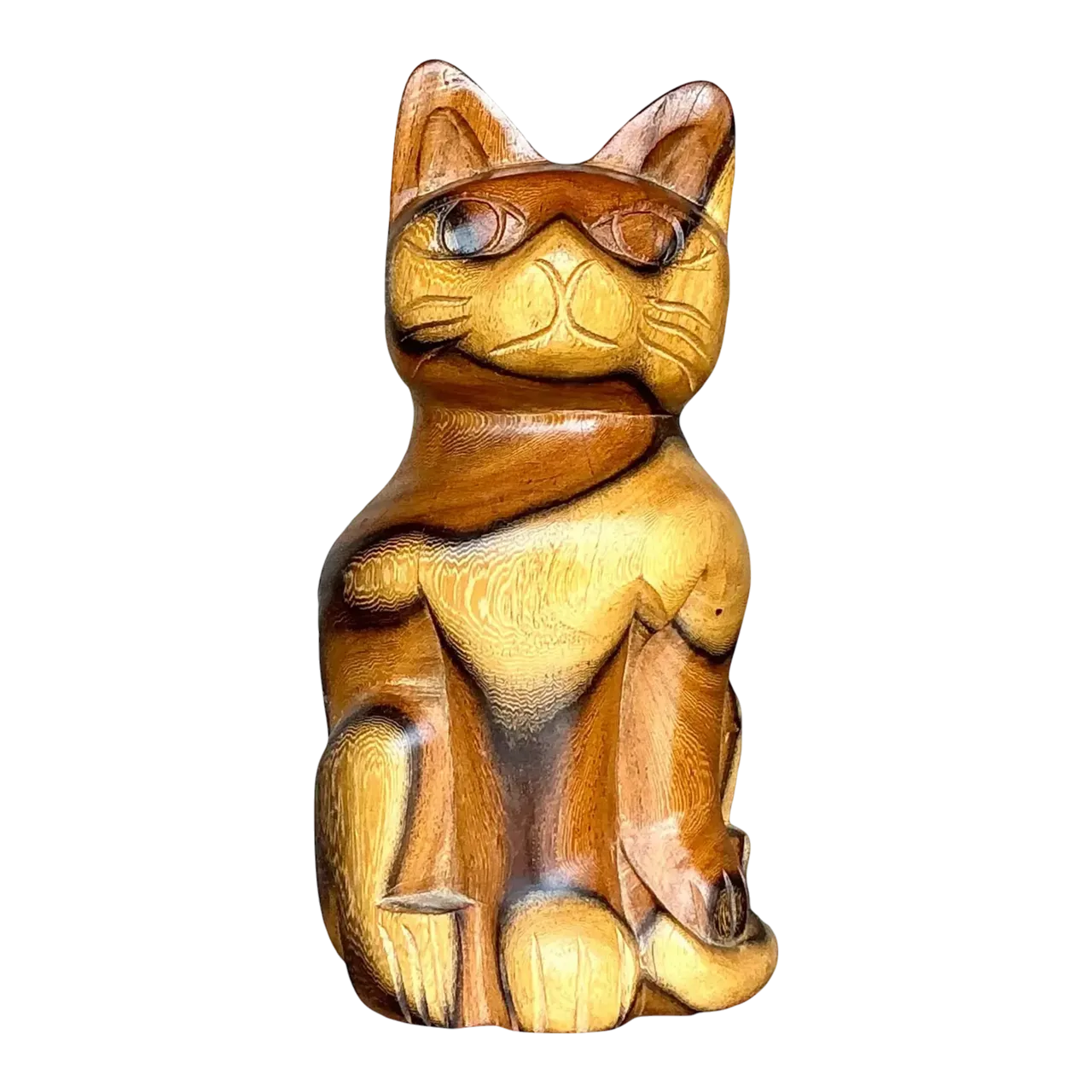 Vintage Boho Carved Wood Cat
