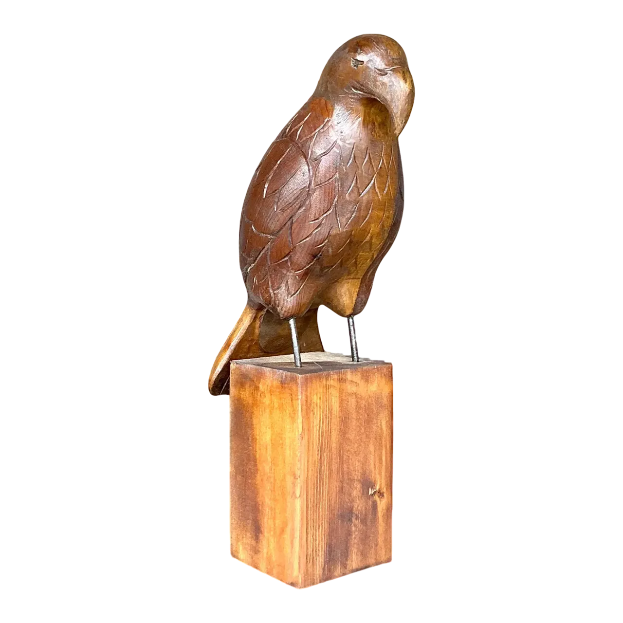 Vintage Boho Carved Wood Eagle Sculpture
