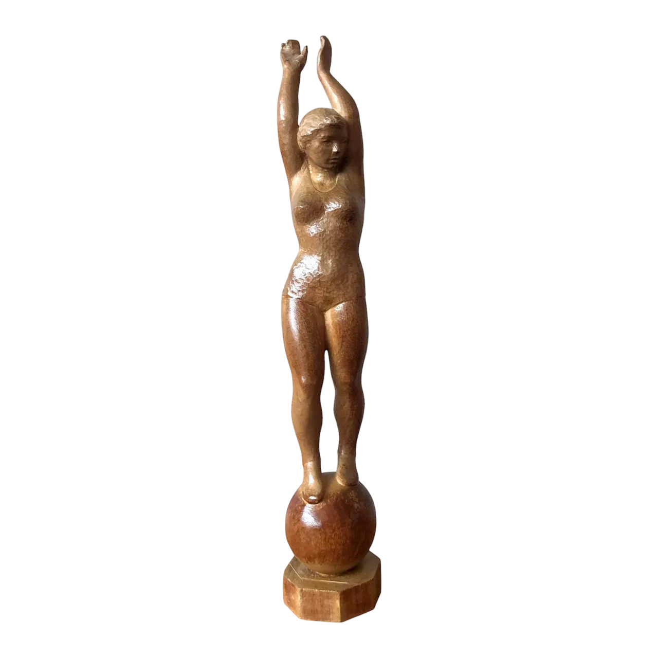 Vintage Boho Carved Wood Female Sculpture