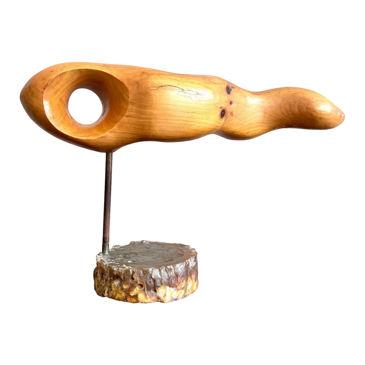 Vintage Boho Carved Wood Sculpture