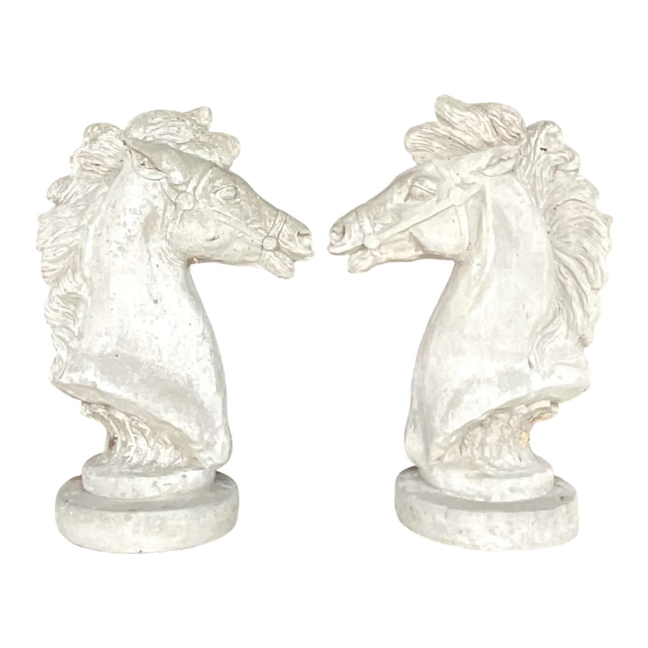Vintage Boho Cast Concrete Horse Heads - a Pair