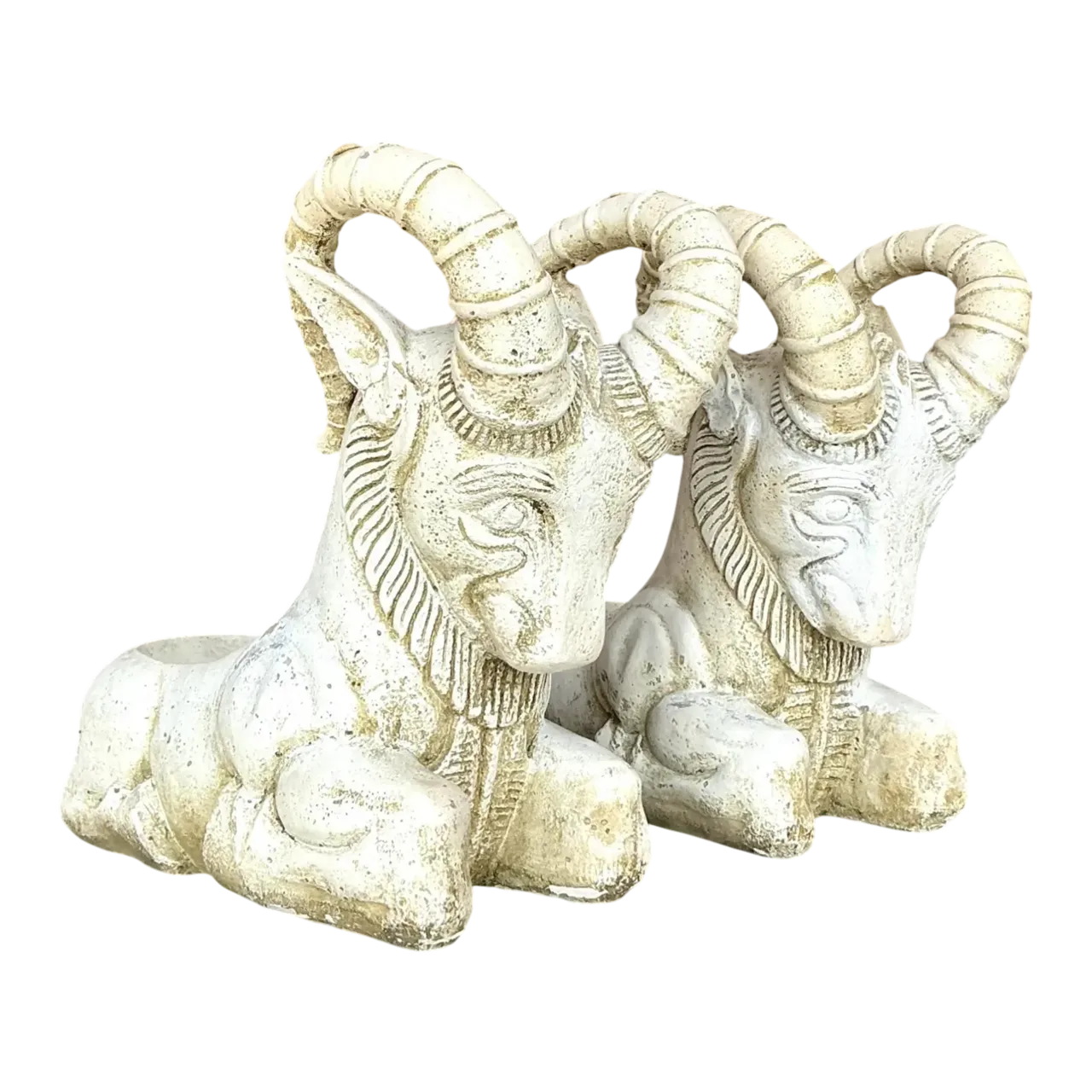 Vintage Boho Cement Rams Head Planters - a Pair