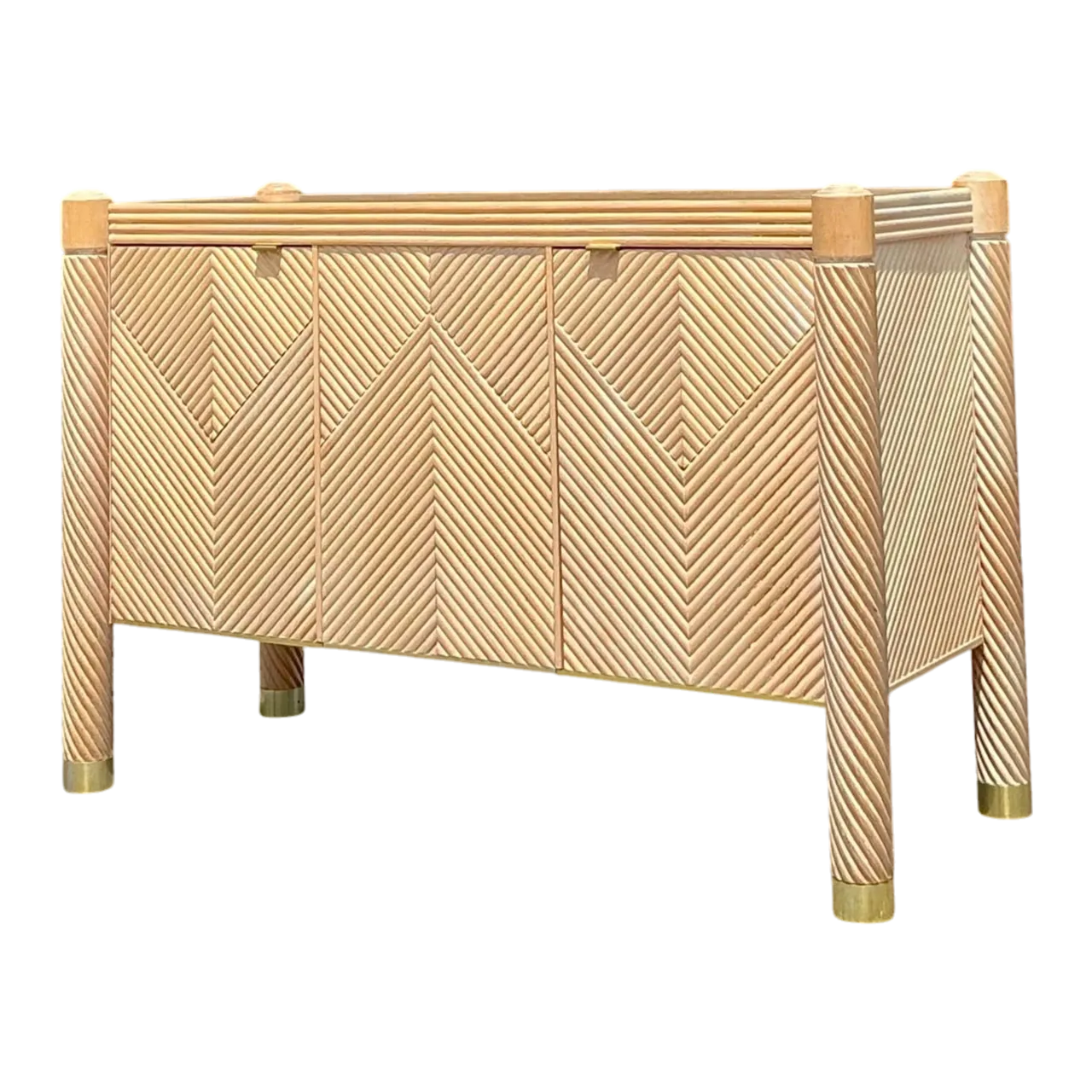 Vintage Boho Chevron Rattan Credenza