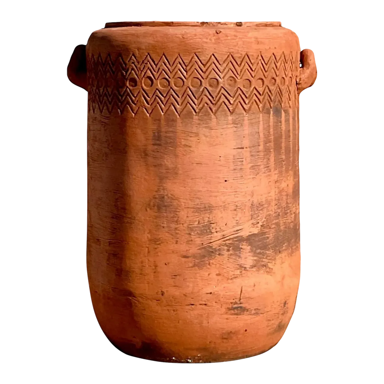 Vintage Boho Chevron Stripe Terra Cotta Planter