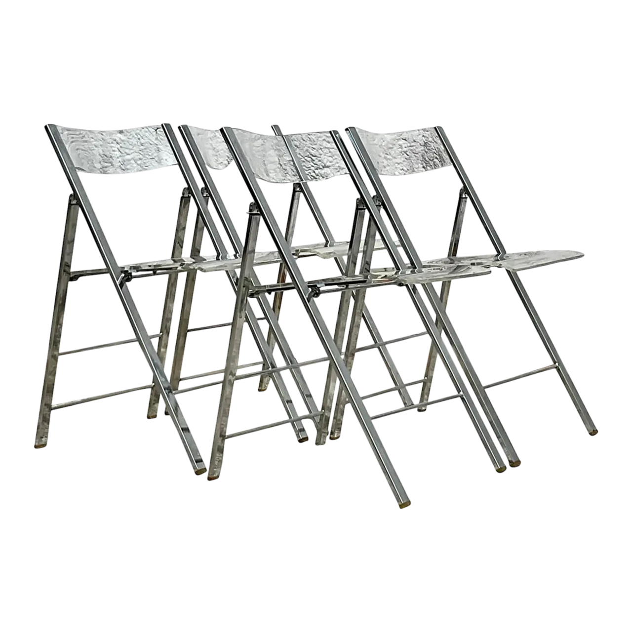 Vintage Boho Chrome and Metal Folding Chairs - Set of 4