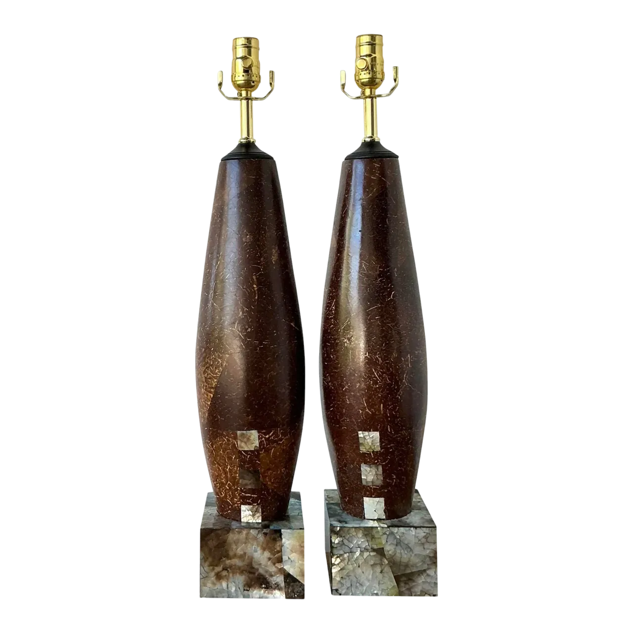 Vintage Boho Coconut Shell Lamps - A Pair