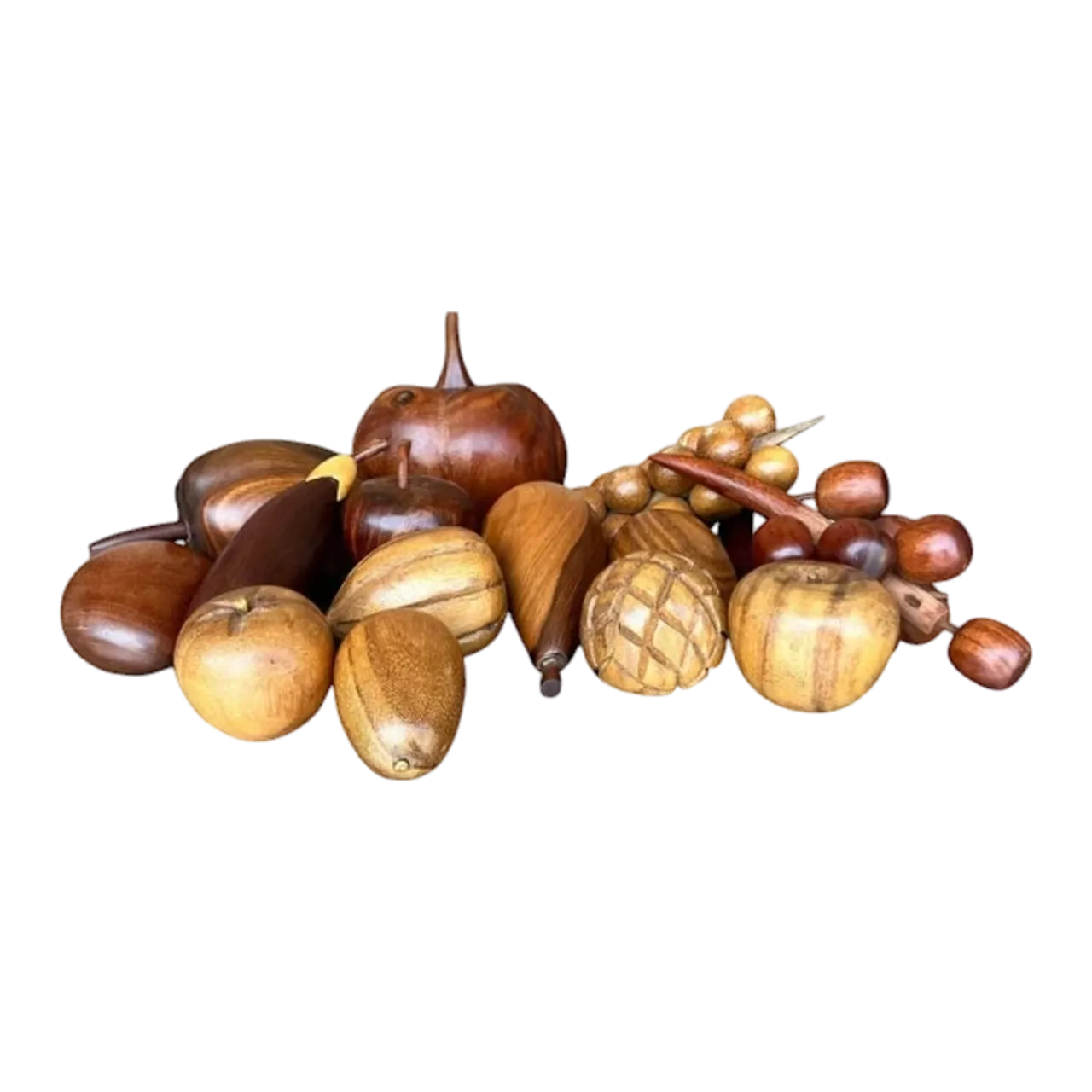 Vintage Boho Collection of Wood Fruit- 14 Pieces