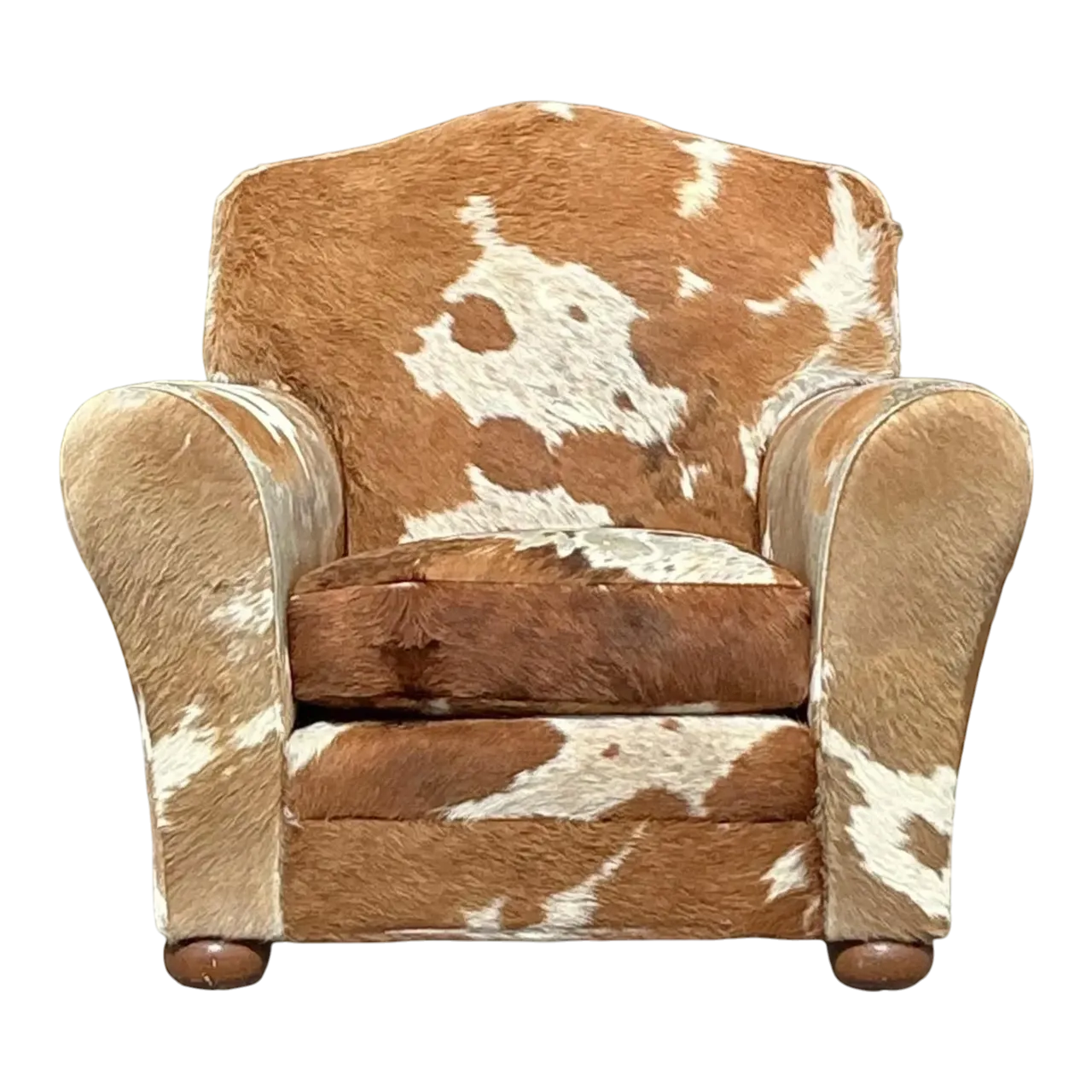 Vintage Boho Cowhide Roll Arm Lounge Chair