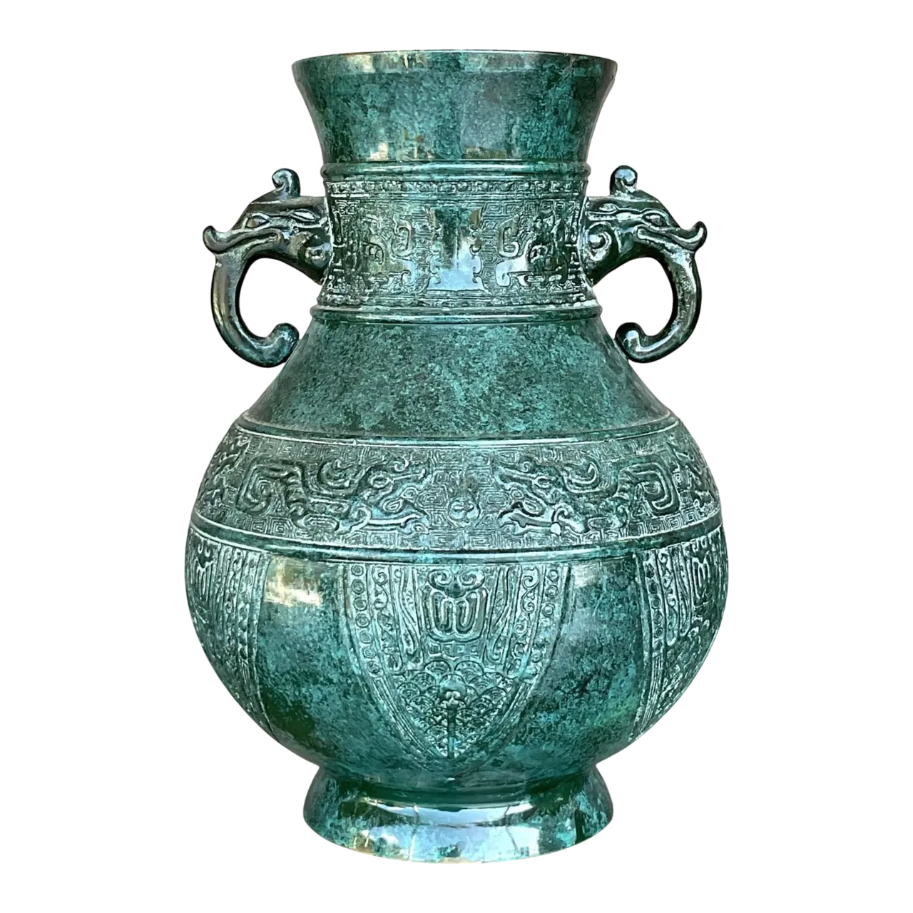 Vintage Boho Double Elephant Patinated Metal Vase