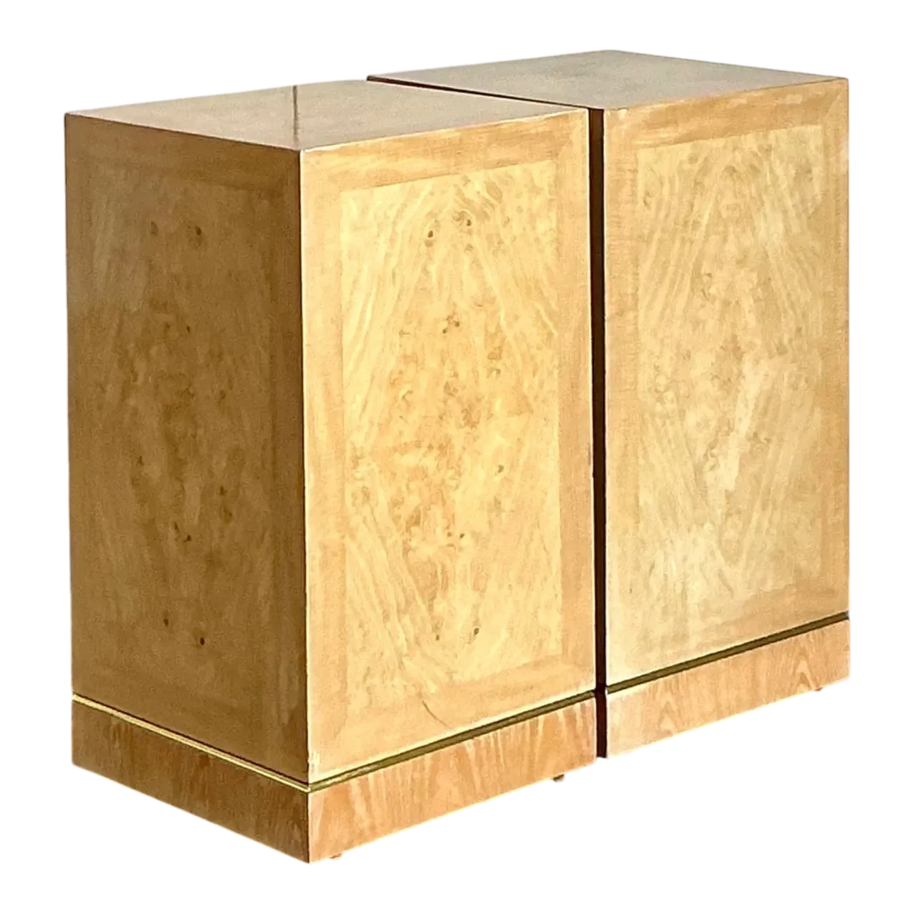 Vintage Boho Drexel Heritage Bookmatched Burl Wood Pedestals - A Pair